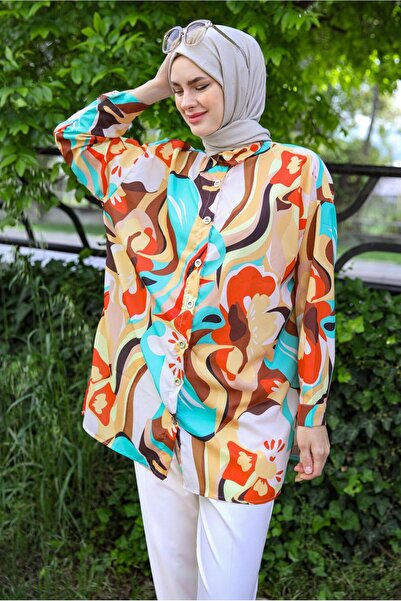 TRENDTESETTÜR KADIN SARI DESENLİ GÖMLEK TUNİK T 5888