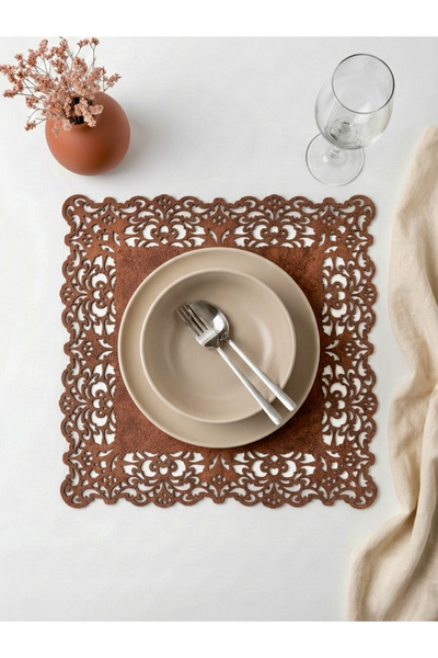 Ergüven Home Set pătrat de 6 - țesătură din piele intoarsa, rosu maro, 35x35 ...