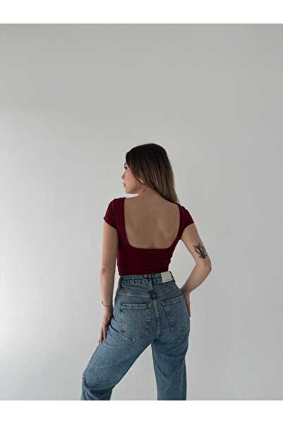 Moda Hour Women's Red Backless Short Sleeve Crop Top