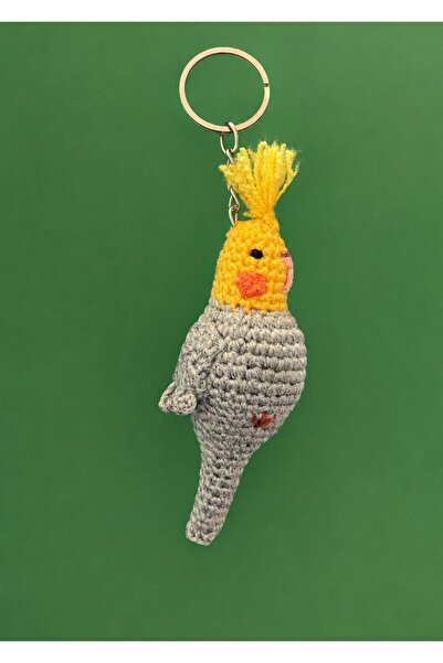 perasse Gri renk sultan papağını anahtarlık amigurumi 8 cm