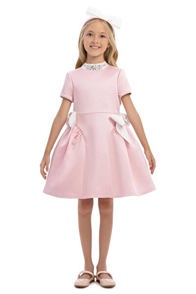 Pamina 3-7 Yaş Kız Çocuk Abiye Elbise Düğün Doğum Günü Modeli Pembe Yakası Ta...