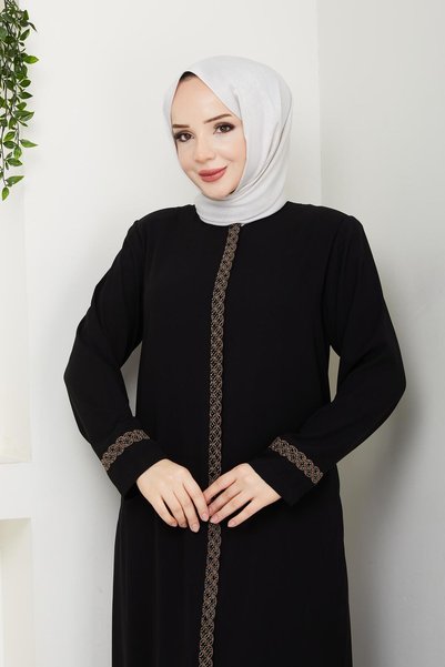 ESLEMNUR Ferace casual pentru Hajj și Umrah cu broderie și detaliu de piatră
