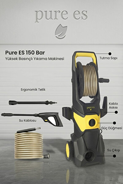 pure es 150 Bar Yüksek Basınçlı Yıkama Makinesi 1800W Kovadan Su Çekme ve Mus...