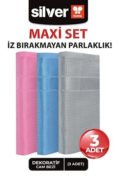 SİLVER HOME Silver Home 3'lü Mikrofiber Dekoratif Cam Bezi Gri - Pembe - Mavi...