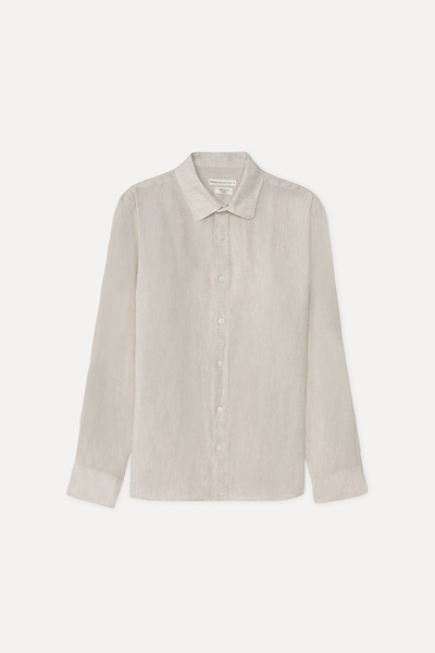 Mudo Men's Beige Regular Fit Long Sleeve Linen Shirt