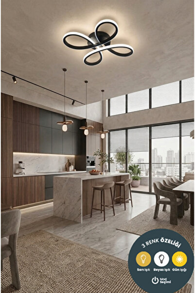 Lzy Avize Store Daisy Noir 4’lü Siyah Modern Plafonyer LED Avize 3 Renk | Sal...