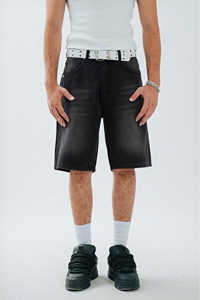 UKHWD SUPPLY Siyah Eskitme Baggy Denim Urban Jort Erkek Şort