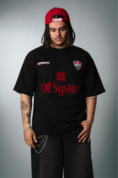 Plus Eighteen System 19 Velvet Embroidery Black Oversize Men's Jersey T-Shirt