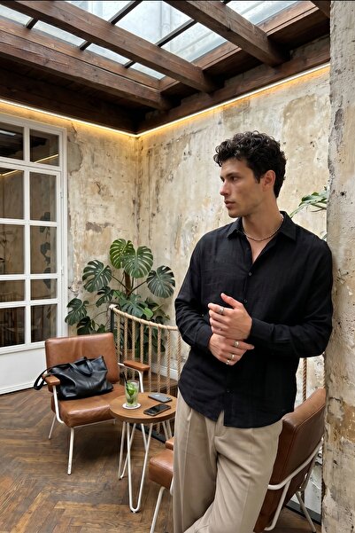 Livio Ferri Piana %100 Cotton Kendinden Desenli Oversize Erkek Gömlek Yazlık ...