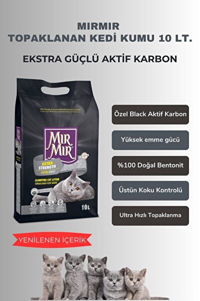 MIRMIR Aktif Karbonlu Topaklanan Kedi Kumu 10 Lt, Yüksek Emici, Tozsuz, Koku ...