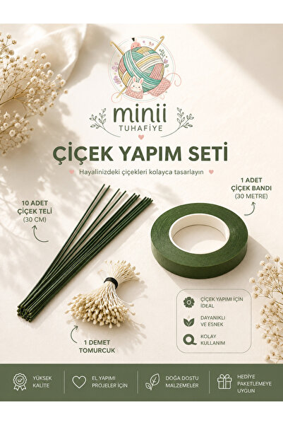Minii Tuhafiye Şönil Çiçek Yapım Seti – 3’lü Paket (Çiçek bandı , 1 demet tom...