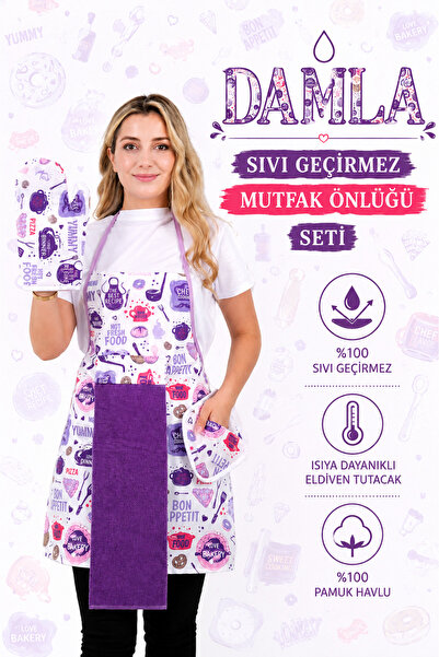 sevilya Damla Sıvı Geçirmez Su Geçirmez Mutfak Önlüğü Havlulu Mutfak Önlüğü (...