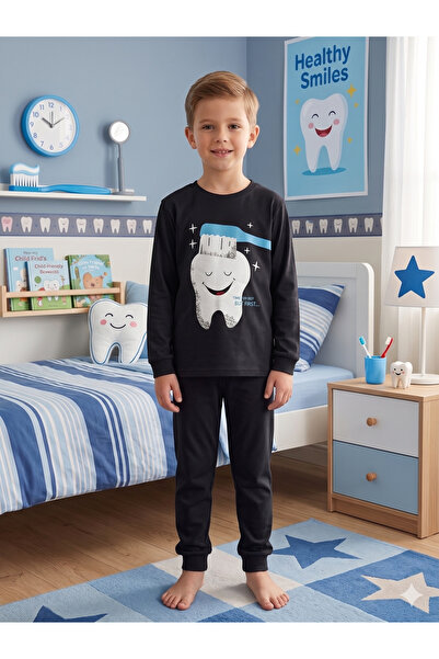 Fil Kids Dečački zimski komplet pidžama od 100% pamuka, tamnoplave boje, sa u...