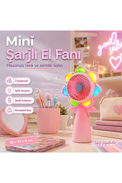 Store Şarjlı Cep Fanı Mini Taşınabilir Işıklı 2 Kademeli Vantilatör 18*10*4 Cm