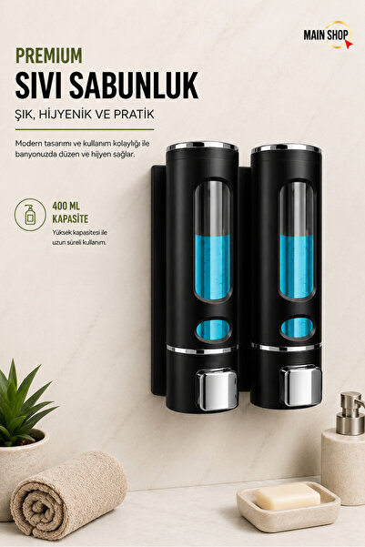 MAİN SHOP 2 buc. Dozator de săpun lichid negru din plastic 400 ml gel de duș ...