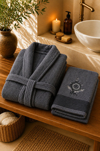sternen glanz Hera 100% bumbac, unisex, set de 2 halate de baie cu prosop / s...