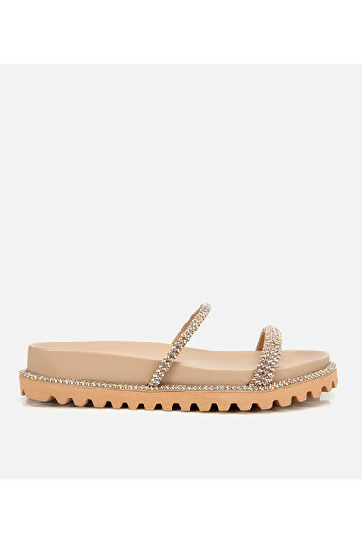 Hotiç Women's Leather Beige Stone Slippers