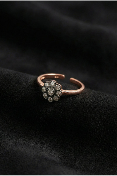 Roza Silver 925 Ayar Zirkon Taşlı Rose Elmas Montür Ayarlanabilir Gümüş Yüzük