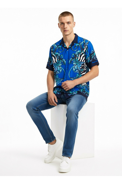 VERSACE JEANS COUTURE Relaxed Apaş Yaka Saks Erkek Gömlek MIX ZEBRA BAROCCO S...