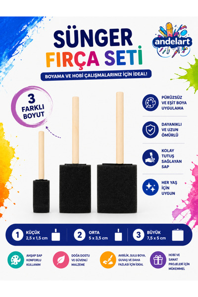 andelart Sünger 3'lü Vernik Fırça Seti