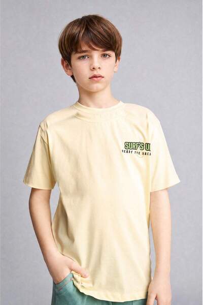 DeFacto Νέο μπλουζάκι με κοντό μανίκι με στάμπα Crew Neck για αγόρια H4340A826HS
