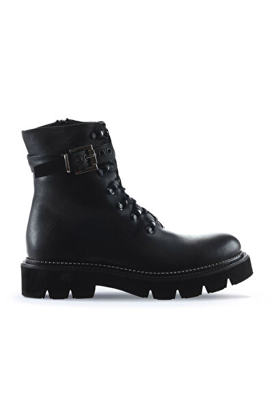 Bueno Shoes Μαύρες δερμάτινες γυναικείες φλατ μπότες Flotter 01wr3400