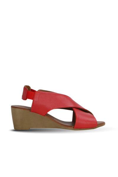 Bueno Shoes Sandale cu toc cu pană pentru femei din piele roșie 01we4004
