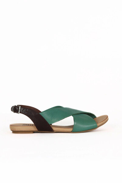 Bueno Shoes Sandale plate de damă din piele verde 01wq0816
