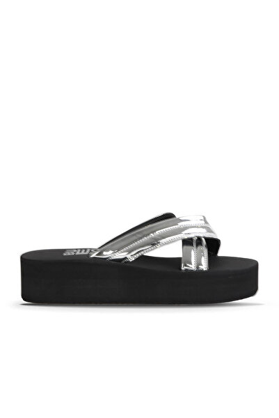 Bueno Shoes Srebrne sjajne zrcalne ženske papuče na tankom potplatu 26wt614536