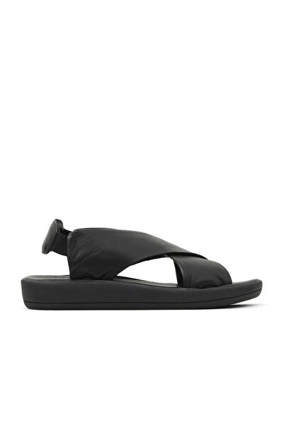 Bueno Shoes Black Leather Women's Flat Sandals 01Wy2303