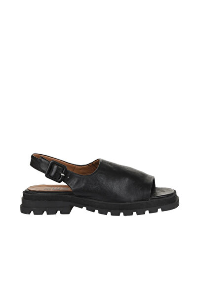Bueno Shoes Sandale plate de damă din piele neagră Khv 01wy5506