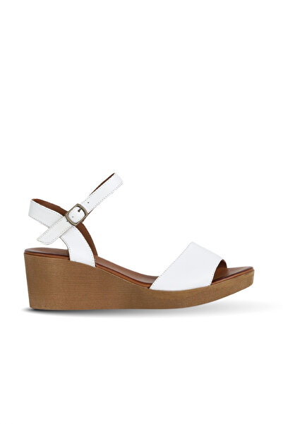 Bueno Shoes Sandale cu toc cu pană pentru femei din piele albă 01we3904