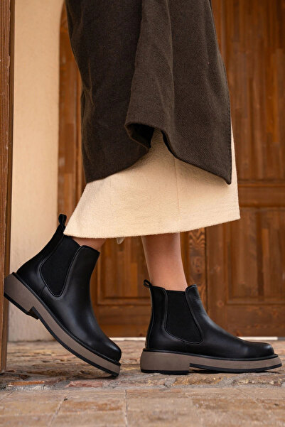 Bueno Shoes Siyah Vizon Deri Kadın Düz Bot 01wz4501