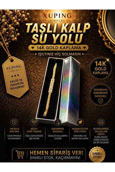 XUPİNGG Taşlı Kalp Su Yolu Bileklik – 14K VİP Altın Kaplama - Özel Kutulu