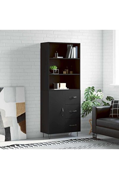 Concept Dulap înalt, negru, 69,5x34x180 cm, lemn compozit
