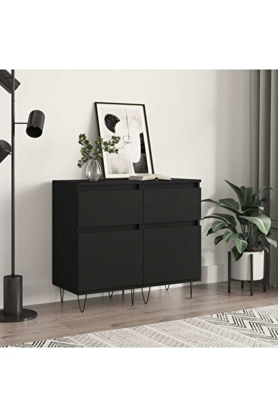 Concept Servante, 2 buc., negru, 40x35x70 cm, lemn prelucrat