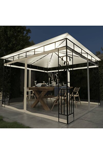 Concept Pavilion cu plasă anti-țânțari & lumini LED crem 3x3x2,73m