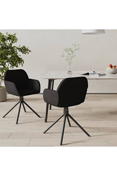 Concept Scaune de bucătărie pivotante, 2 buc., negru, catifea