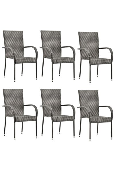 Concept Scaune de exterior stivuibile, 6 buc., gri, poliratan