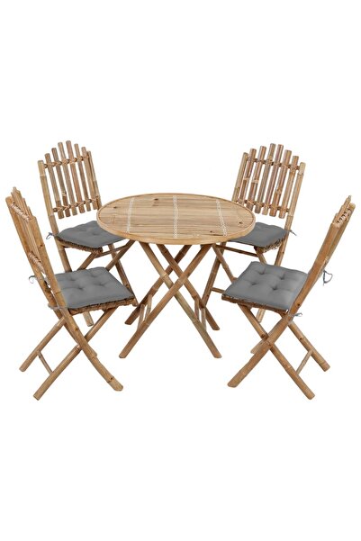 Concept Set mobilier de exterior pliabil, cu perne, 5 piese, bambus