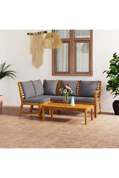Concept Set mobilier de grădină cu perne, 4 piese, lemn masiv acacia