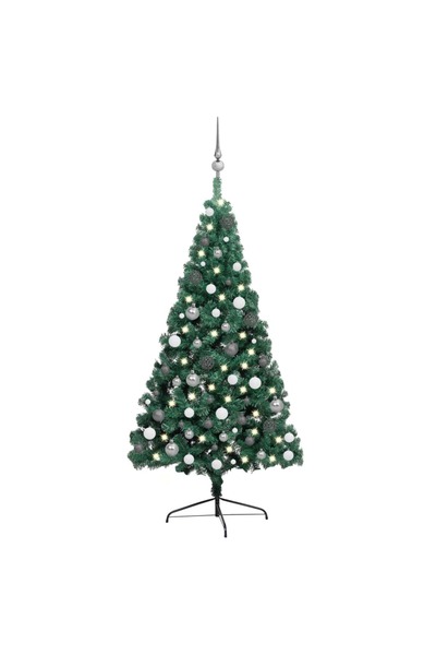 Concept Jumătate brad Crăciun artificial cu LEDuri&globuri verde 240 cm