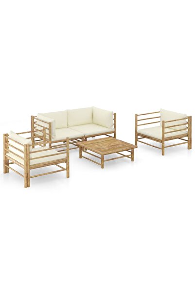 Concept Set mobilier de grădină, 5 piese, perne alb crem, bambus