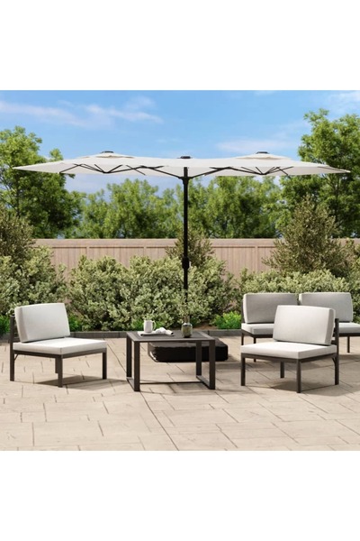 Concept Umbrelă de soare cu două capete cu LED, alb nisipiu, 316x240 cm