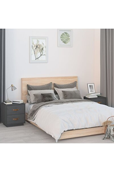 Concept Noptiere, 2 buc., gri, 40x34x45 cm, lemn masiv de pin