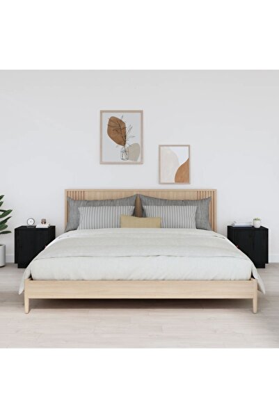 Concept Noptiere, 2 buc., negru, 40x34x45 cm, lemn masiv de pin