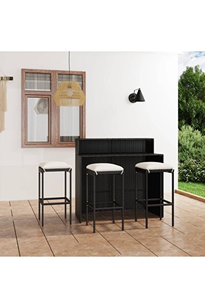 Concept Set mobilier bar de grădină cu perne, 4 piese, negru