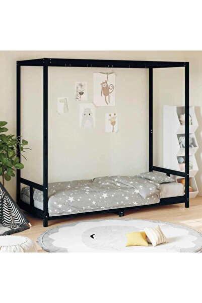Concept Cadru de pat pentru copii, negru, 80x200 cm, lemn masiv de pin
