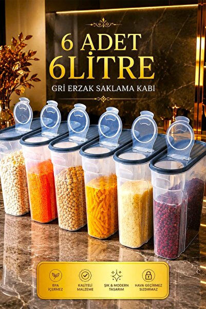 SWENCRAFT 6 ADET 6 Litre Erzak Bakliyat Saklama Kabı Kiler Box 6 'lı Set Lüks...