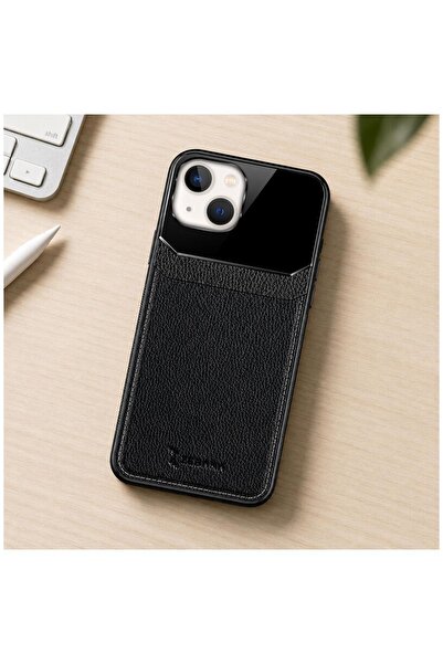 Zebana Apple iPhone 13 Uyumlu Kılıf Lens Deri Kılıf Siyah